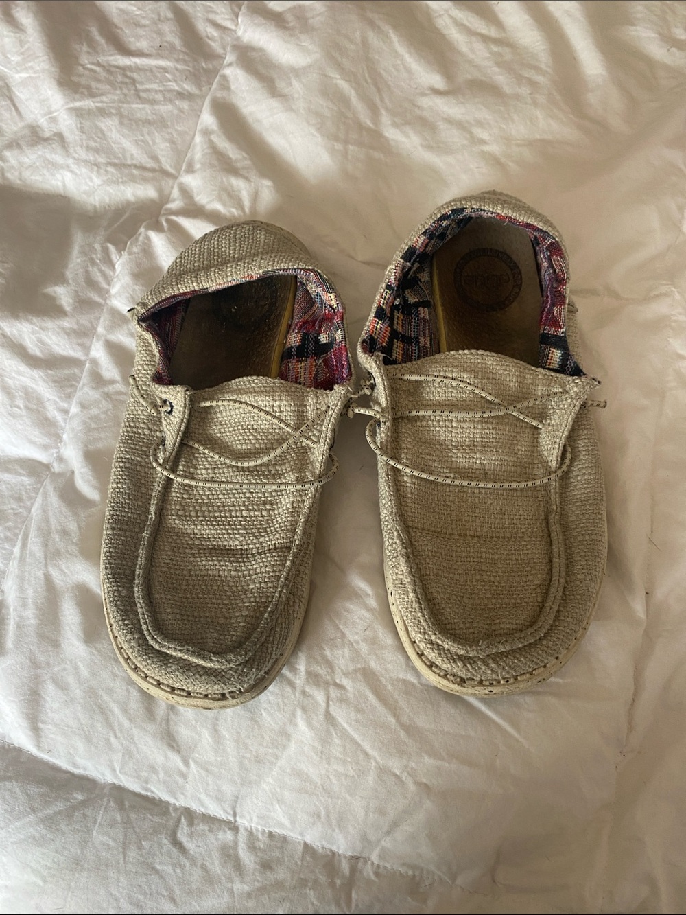 Hey Dude Women's Beige Canvas Slip-Ons with Patterned Lining